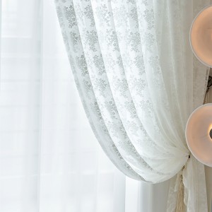 Small Floral Window Screens Pastoral American White Floral Transparent Lace Curtains