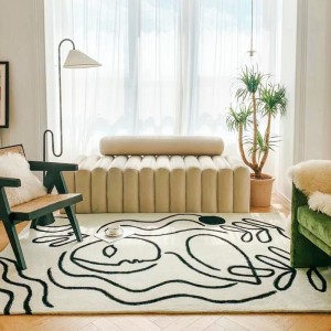 Imitation cashmere scribe carpet thickened black and white modern doodle floor mat washable rug