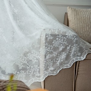 Small Floral Window Screens Pastoral American White Floral Transparent Lace Curtains