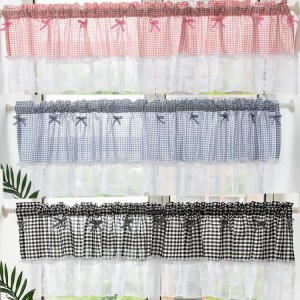 Punch-free kitchen curtain lace coffee curtain wear rod half curtain short curtain pastoral fresh