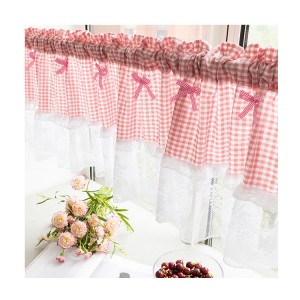 Punch-free kitchen curtain lace coffee curtain wear rod half curtain short curtain pastoral fresh