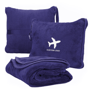 Embroidery custom logo travel soft flannel fleece travel blanket and pillow set airplane set