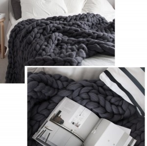 Home 39 x 47 Thick Yarn Merino Wool Cable Knitted Heavy Throw Weighted Blanket Chunky Knit Blanket