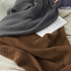 Knit Throw Blanket for Travel Picnic Beach Soft Chunky Cozy Fringed Warm Acrylic Waffle Weave Texture Decorative, 50x 60inch