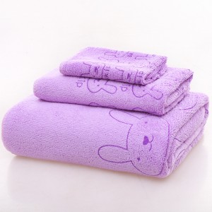 Microfiber Square Towel Bath Towel 3pcs Bunny Cartoon Print Beach Towel Set