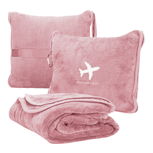 Embroidery custom logo travel soft flannel fleece travel blanket and pillow set airplane set
