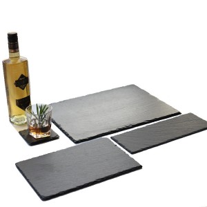 Factory custom can add logo stone SLATE western place mat steak flat plate dim sum fruit cake sushi plate