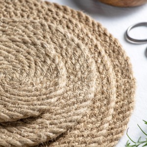 Rattan Cup Coasters Dining Table Mat Heat resistant Holder Hand Woven jute Flax oval Wicker Drink Coaster cotton linen Placemats
