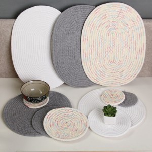 Handmade Cotton Woven Placemats Round Insulation Pads Place Mats Dining Table