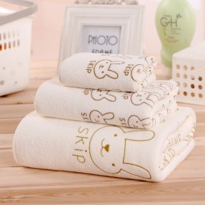Microfiber Square Towel Bath Towel 3pcs Bunny Cartoon Print Beach Towel Set