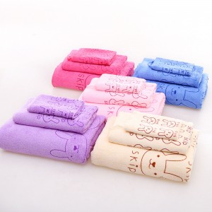 Microfiber Square Towel Bath Towel 3pcs Bunny Cartoon Print Beach Towel Set