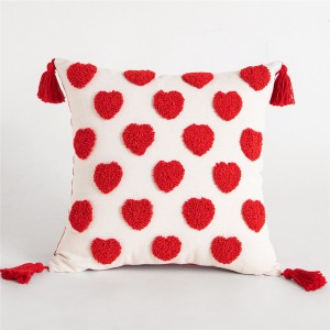 Cotton Embroidery Heart Lovely Tufted Tassel Geometric Pillow Pillowcase Cushion