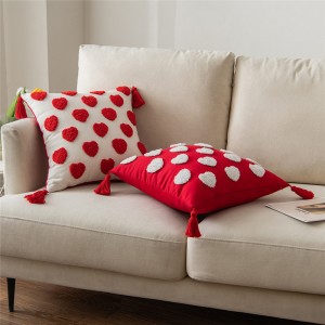 Cotton Embroidery Heart Lovely Tufted Tassel Geometric Pillow Pillowcase Cushion