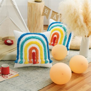 Ethnic Boho Tufted Rainbow Pillowcase Three-dimensional Embroidered Cushion Cover