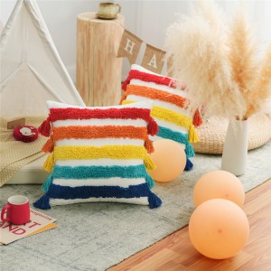 Ethnic Boho Tufted Rainbow Pillowcase Three-dimensional Embroidered Cushion Cover