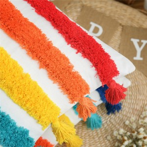 Ethnic Boho Tufted Rainbow Pillowcase Three-dimensional Embroidered Cushion Cover