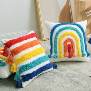 Ethnic Boho Tufted Rainbow Pillowcase Three-dimensional Embroidered Cushion Cover