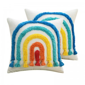 Ethnic Boho Tufted Rainbow Pillowcase Three-dimensional Embroidered Cushion Cover