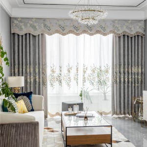 European gray living room cotton and linen chenille embroidered curtains curtains window screening