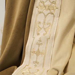 Europeane high-end light brown flannel curtains light luxury beige embroidered bedroom shading