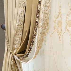 Europeane high-end light brown flannel curtains light luxury beige embroidered bedroom shading