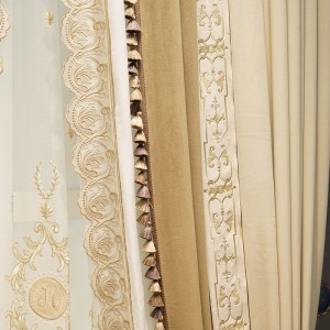 Europeane high-end light brown flannel curtains light luxury beige embroidered bedroom shading