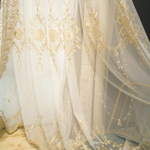 Europeane high-end light brown flannel curtains light luxury beige embroidered bedroom shading