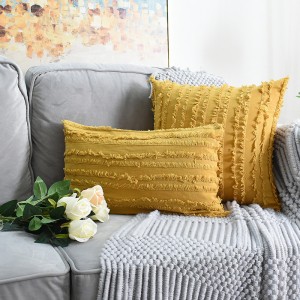 Fabric Pillow Square Solid Color Cotton Linen Pillow Back Back Cut Flower Tassel Sofa Pillow Cushion