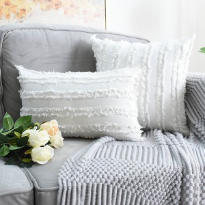 Fabric Pillow Square Solid Color Cotton Linen Pillow Back Back Cut Flower Tassel Sofa Pillow Cushion