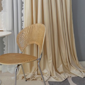French curtain silk flannel embroidered beige stitching blackout custom curtain