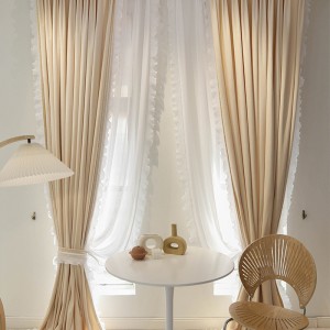 French curtain silk flannel embroidered beige stitching blackout custom curtain