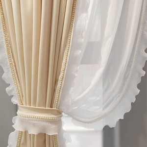 French curtain silk flannel embroidered beige stitching blackout custom curtain