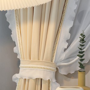 French curtain silk flannel embroidered beige stitching blackout custom curtain