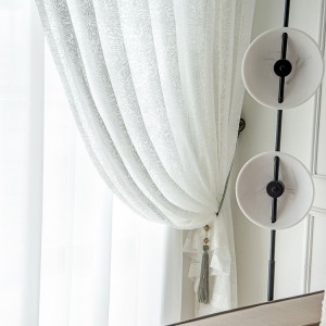 Geometric Fireworks White Woven Lace Sheer Curtain Flower Rod Gauze
