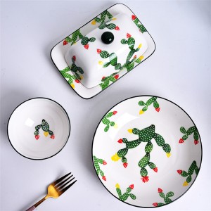 Cactus Pattern Ceramic Chinese white Dinner Set Porcelain Moroccan Dinner Set Stoneware Cactus Cups crocery set dinnerware