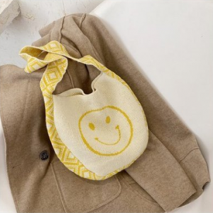 INS Winter Korean Style Cute Smile Lady Knitted Bohemian Boho Chic Tote Bag Customized Women Crochet Woolen Shopper Shoulder Bag
