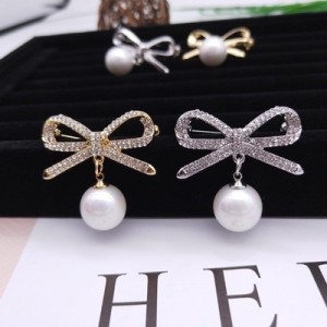 Pearl bow brooch anti-glare brooch corsage clothing accessories silk scarf buckle brooch