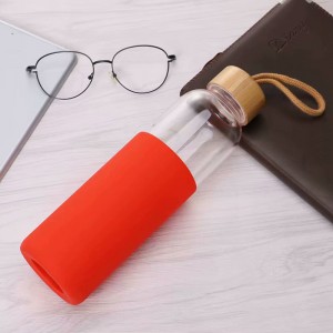eco-friendly BPA-free Wide Mouth bamboo lid glass Water Bottle with Silicone Sleeve