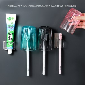 Wall mounted toothbrush rack non perforated toothpaste toothbrush storage rack bathroom accessories mouthwash cup