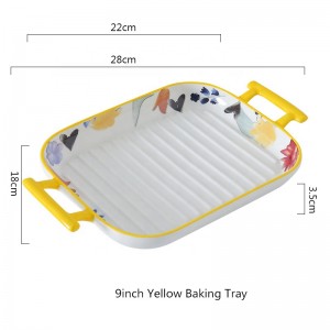 Square Porcelain Bakeware Collection for Floral Pizza Pie Cheese Serving Bakeware Oven Household Tableware