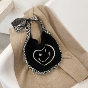 INS Winter Korean Style Cute Smile Lady Knitted Bohemian Boho Chic Tote Bag Customized Women Crochet Woolen Shopper Shoulder Bag