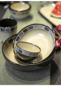 Luxury Home Decor Striped Hotel Royal New Steak Mug Dinner Dishes Bowl Plate Fine Ceramic Dinnerware Set