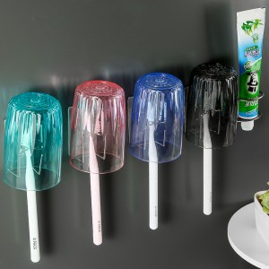 Wall mounted toothbrush rack non perforated toothpaste toothbrush storage rack bathroom accessories mouthwash cup