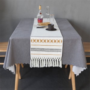 Wholesale hotel bed runner white cotton woven handmade geometric printed fancy party wedding decoration long boho table runner