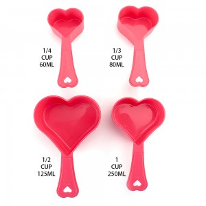 Kitchen Measuring Tools 4 Pcs Heart Shape Plastic Powder Red Measuring Spoons Cups Scoop Scale Set