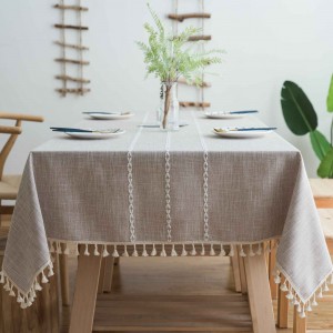 Wholesale modern grey rectangle polyester restaurant waterproof embroidered oilproof cotton linen table cloth