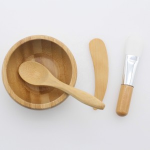 Sample Available Cute Small Skin Care DIY Cosmetic Bamboo Mask Mixing Bowl Tool Sets 4 pack with Bowl ,Brush,Blade,Mini Spoon