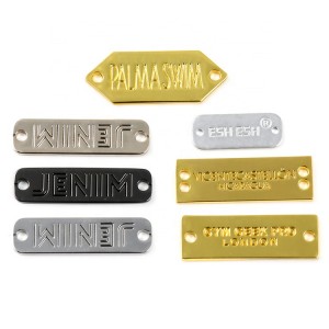 Custom Garment Label Name Brand Charm Plated Gold Engraved Logo Metal clothing labels gold Tag Accessories