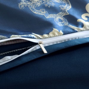 European Retro Baroque Style OEKO-TEX Custom Jacquard Simple Blue Solid Colour Satin Duvet Cover Set