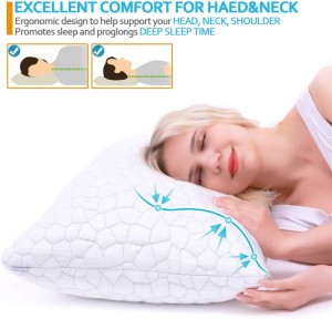 Shredded Memory Foam Pillows Cooling Bamboo Pillow with Adjustable Loft Hypoallergenic Bed Pillows for Side and Back Sleepers